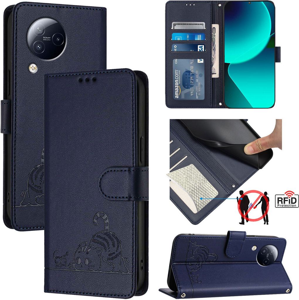 Leder Hülle für Xiaomi Civi 3 Süße Katze Flip Case Brieftasche Schutzhülle mit Standfunktion Blau