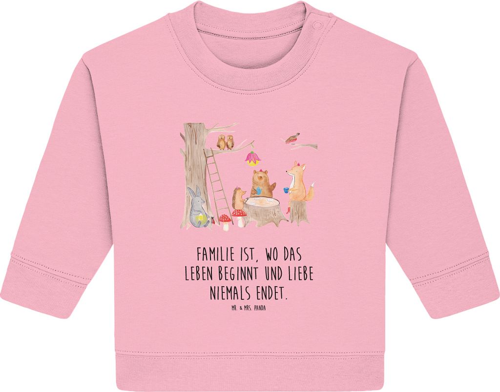 Mr. & Mrs. Panda Organic Baby Pullover Waldtiere Picknick 24. - 36. Monat - Baumwolle Pink - Geschenk, Lustige Sprüche, Maus, Wald, Igel, Fuchs, E...