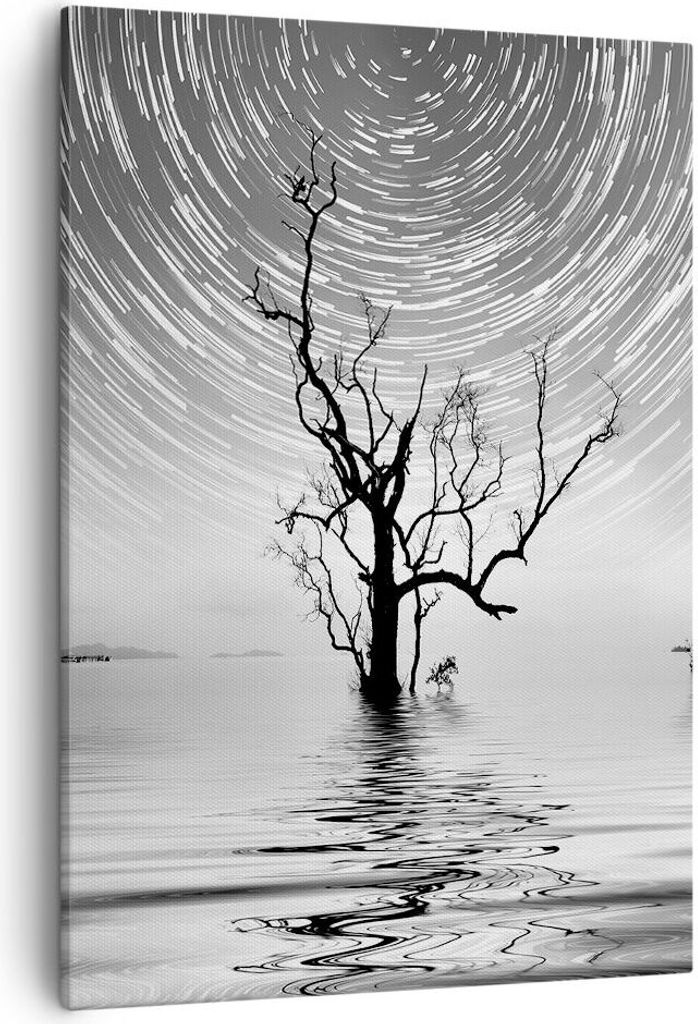 Bild auf Leinwand - Leinwandbild - Einteilig - Schwarzweiß Baum See - 50x70cm - Wand Bild - Wanddeko - Wandbilder - Leinwanddruck - Wanddekoration...