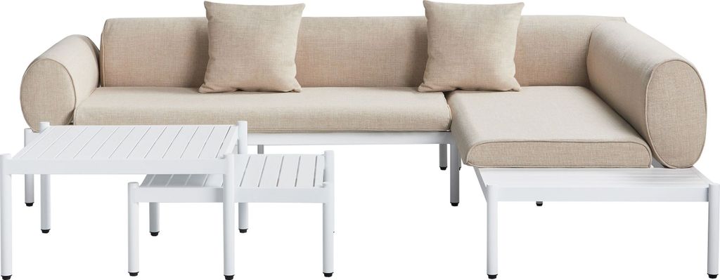 BELIANI Lounge Set Weiß u. Beige aus Aluminium mit Olefin Kissen Auflagen 5-Sitzer Wasserabweisend Modernes Design Outdoor Gartenmöbel Loungemöbel