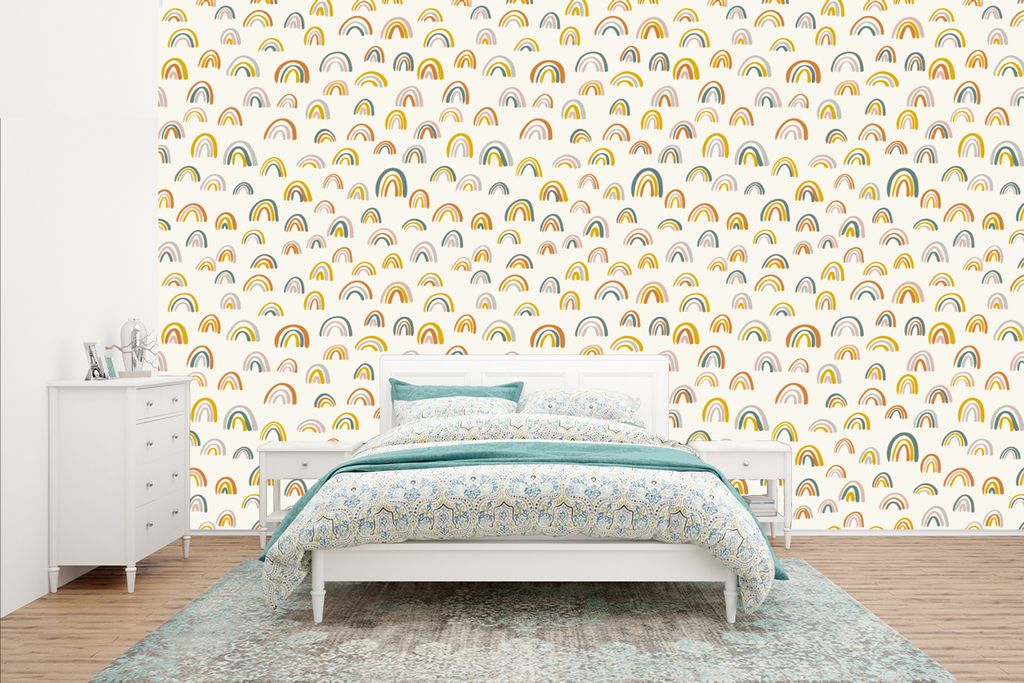 MuchoWow Fototapete für Wohnzimmer oder Schlafzimmer Wandtapete Vinyl Motivtapete Regenbogen - Pastell - Kinder - 400x240 cm - Gemustert