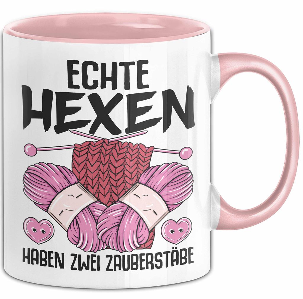 Stricken Tasse Geschenk Echte Hexen Haben Zwei Zauberstäbe Geschenkidee Strickerin Oma Becher (Rosa)