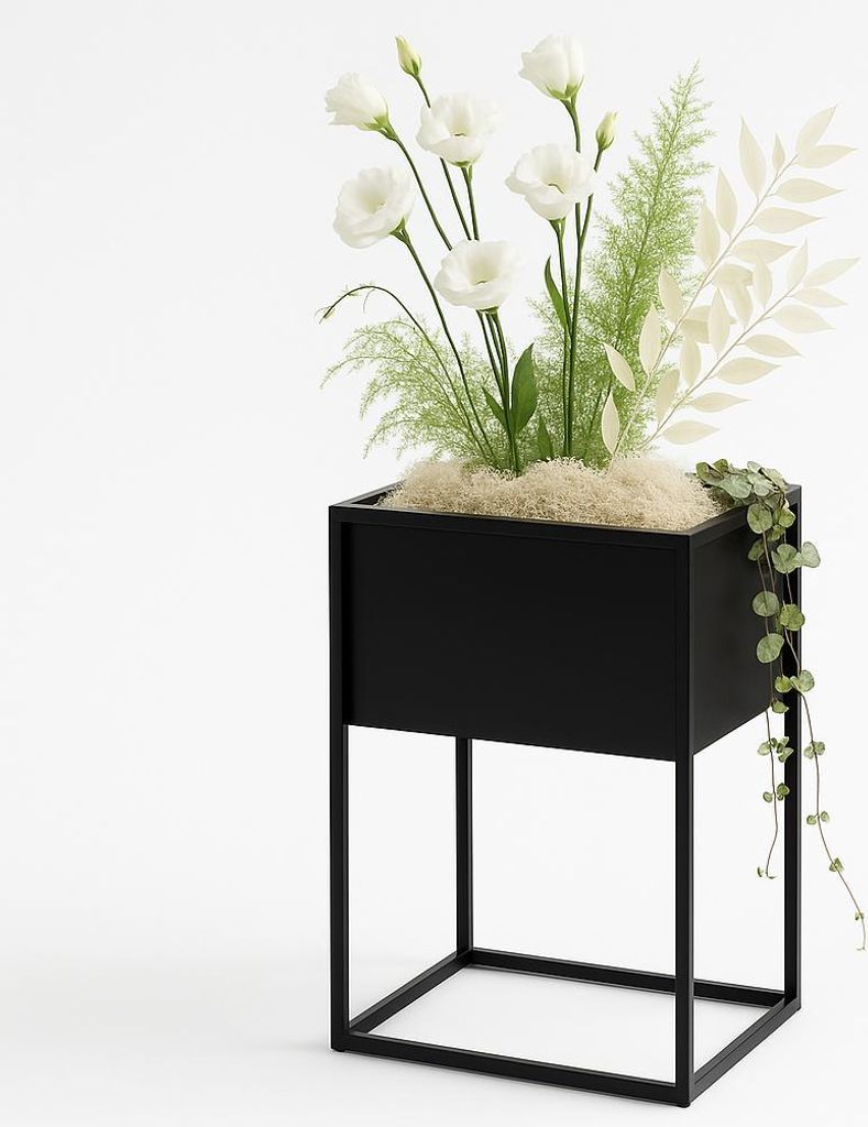 FRAMADO, Pflanzenständer Petto, Metallregal, Blumenständer, 40x30x60cm, Schwarz