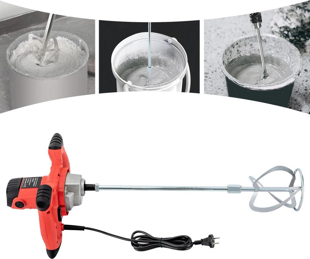 Betonmischer - Tragbarer elektrischer Mörtelrührer - 1500 W - 930 U/min - Reinkupfermotor - Handrührgerät für Zement und Farbe