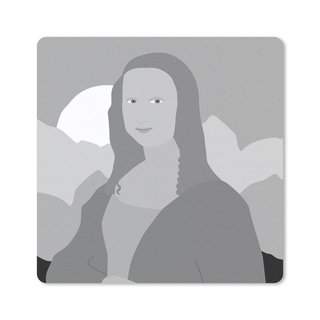MuchoWow Mauspad Mousepad Mona Lisa - Sonne - Schwarz - Weiß 20x20 cm - Mousepads - Maus Mat - Pad - Mausunterlage - Desk Mat - Bureauartikeln