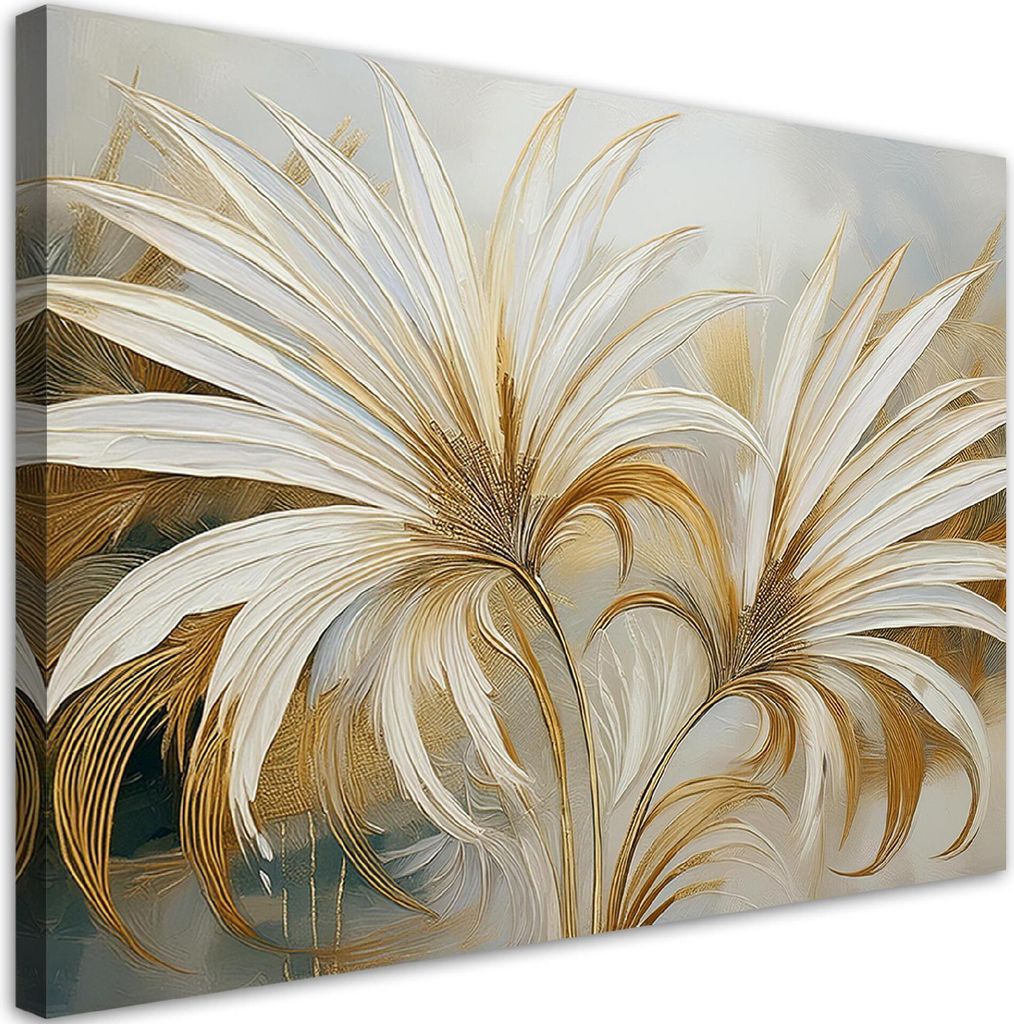 Leinwandbild Blätter Tropisch Botanisch 90x60 Feeby Beige bild für die wand bereit zum aufhängen