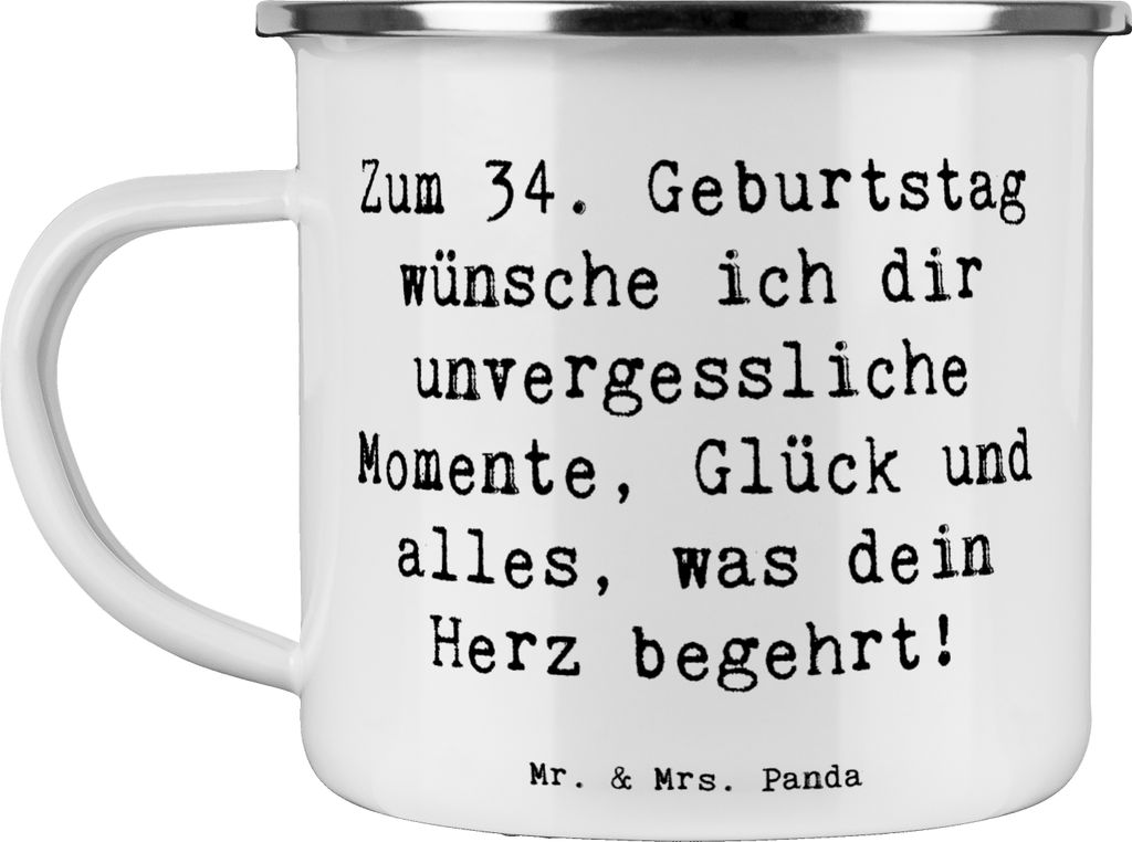 Mr. & Mrs. Panda Kaffeepott Spruch 34. Geburtstag Glückwünsche - Weiß - Geschenk, Sprüche, Reisebecher, Emaille Becher, Happy Birthday, alles w...