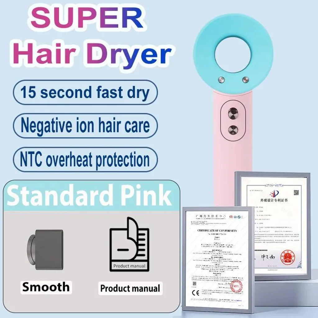 Sèche-cheveux 1600W rose avec embouts variés et prise UE standard