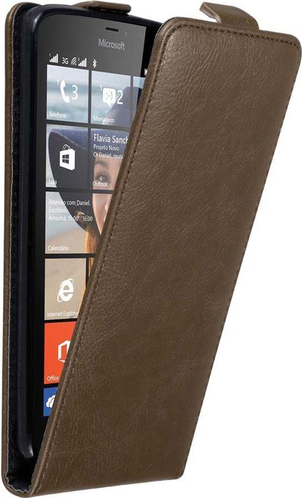 Cadorabo Hülle für Nokia Lumia 640 Schutz Hülle in Braun Flip Etui Handyhülle Case Cover