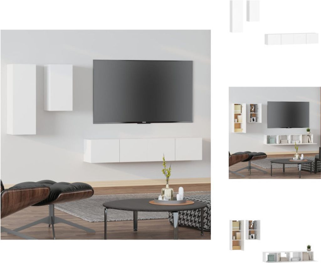 vidaXL 4-tlg. TV-Schrank-Set Weiß Holzwerkstoff - TV-Möbel