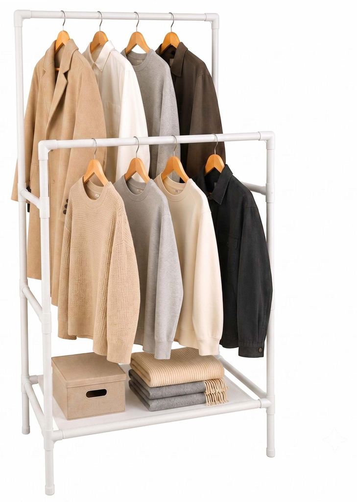 Relaxdays Kleiderständer, 2 Stangen mit Ablage, Produktbild 
