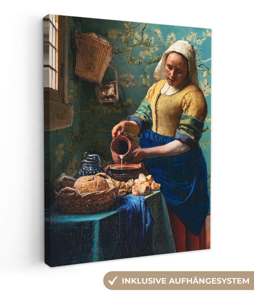 MuchoWow - Leinwandbilder - Milchmädchen - Mandelblüte - Van Gogh - Vermeer - Gemälde - Alte Meister, Wandbild, Wanddeko Bilder Wohnzimmer, 30...