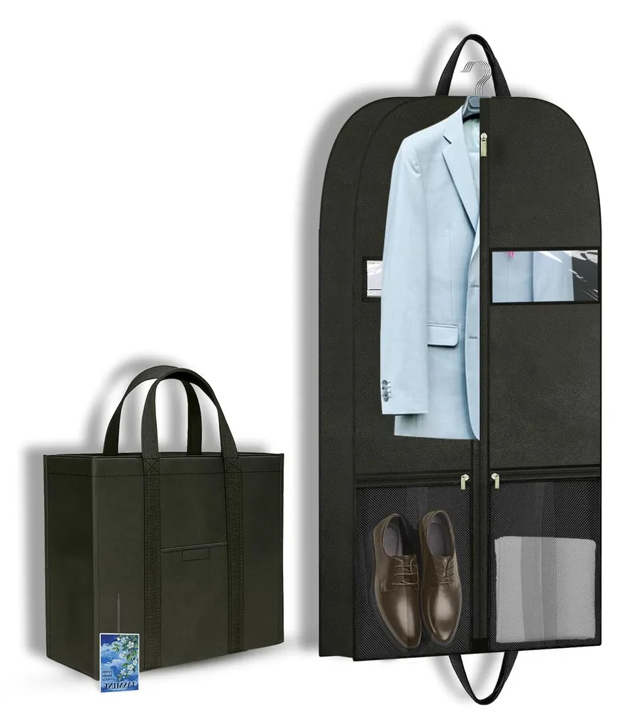 Petit sac à vêtements de voyage respirant pour manteaux et chemises noirs