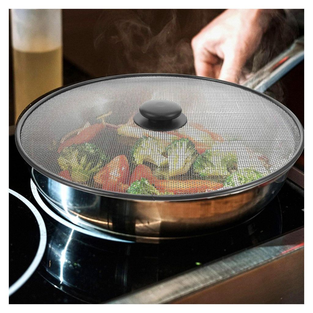 Edelstahl Spritzschutz für Pfannen und Töpfe - Feinmaschiges Fettsieb, hitzebeständig für Bratpfannen und Woks, Schutz vor Ölspritzern beim Ko...