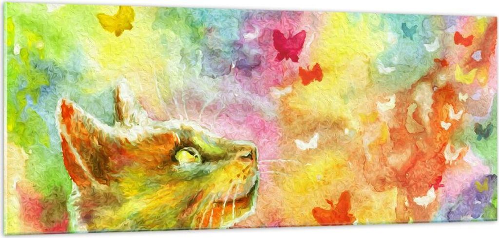 Bilder auf glas - Katze Schmetterling Regenbogen Magie - 100x40cm - Glasbilder - Wandbilder - Kunstdruck - Wanddekoration aus Glas - Glas Bilder - ...