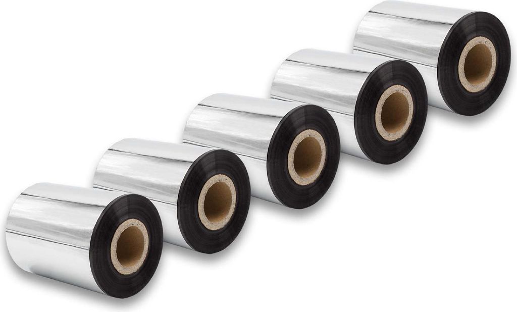 vhbw 5x Thermotransfer-Band kompatibel mit TSC TTP-384M Drucker Etikettendrucker, Wischfest, 80 mm x 300 m, Wachs-Plus Schwarz