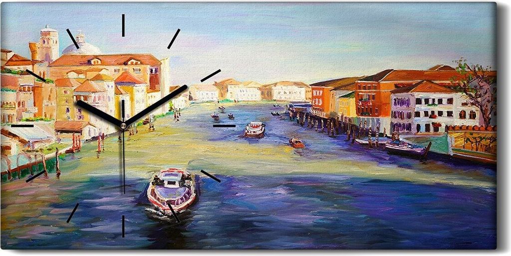 Dekor Leinwand Uhr Wandbilder 60x30 Venedig Italien Stadt Wasser boote - schwarze Hände