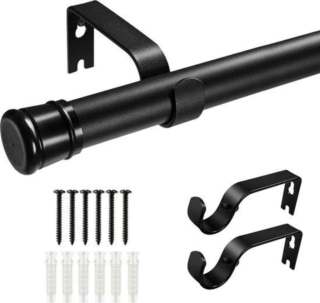 Barre à rideaux extensible noire 86-116 cm pour petits vitrages