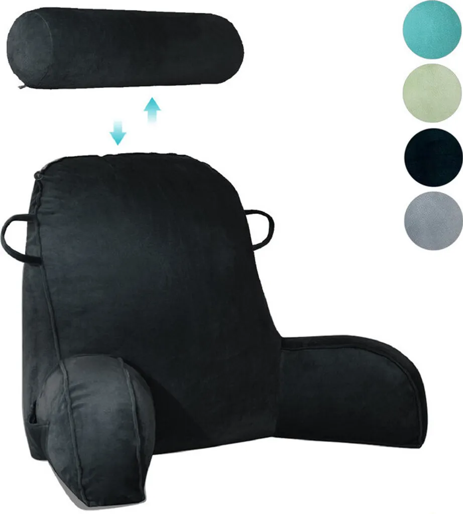 Coussin dossier de lit avec accoudoirs et appui-tête réglable noir