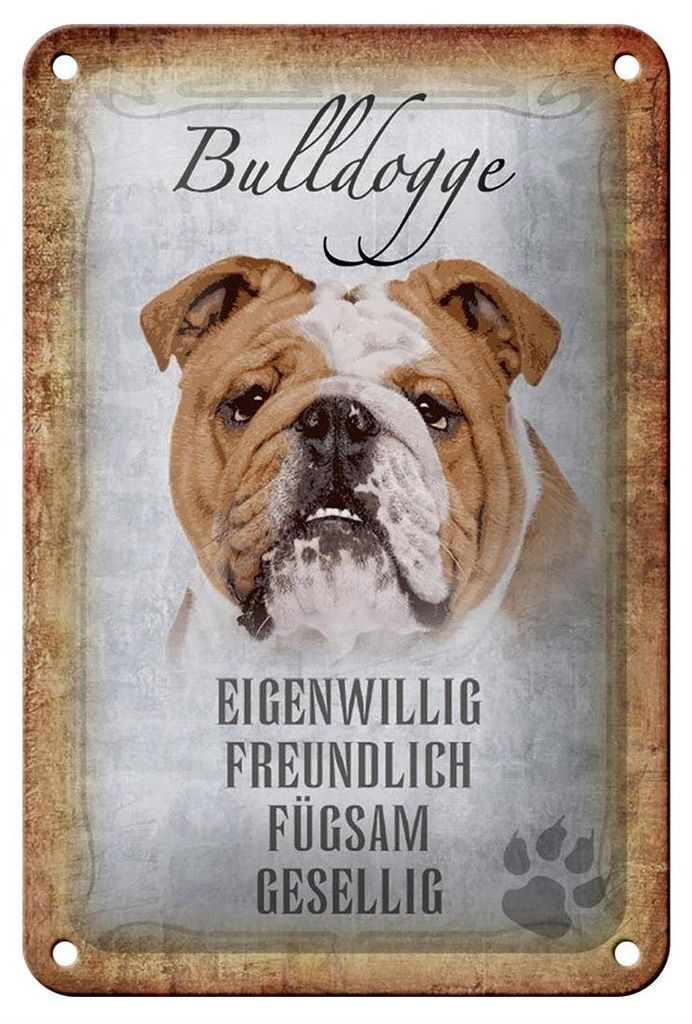 Blechschild Spruch 12x18cm Bulldogge Hund gesellig Schild Produktbild 
