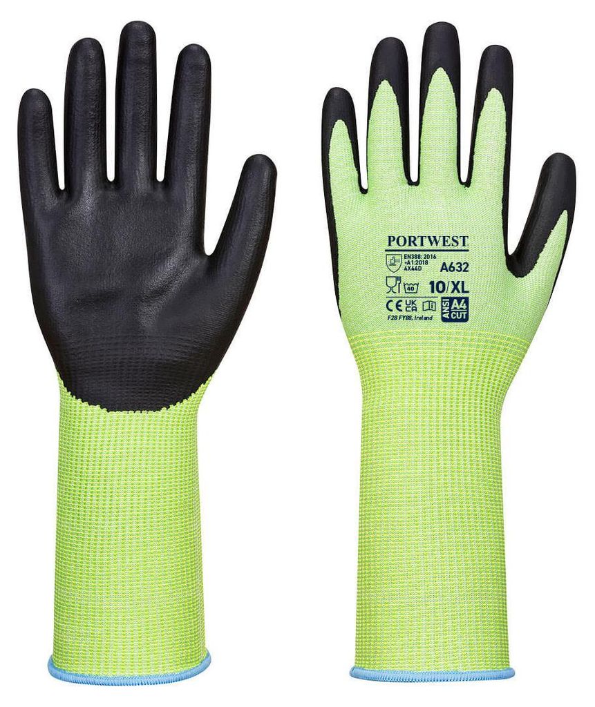 Portwest A632 Green Cut Schnittschutzhandschuh Lange Stulpe Green/Black Gr. XXL