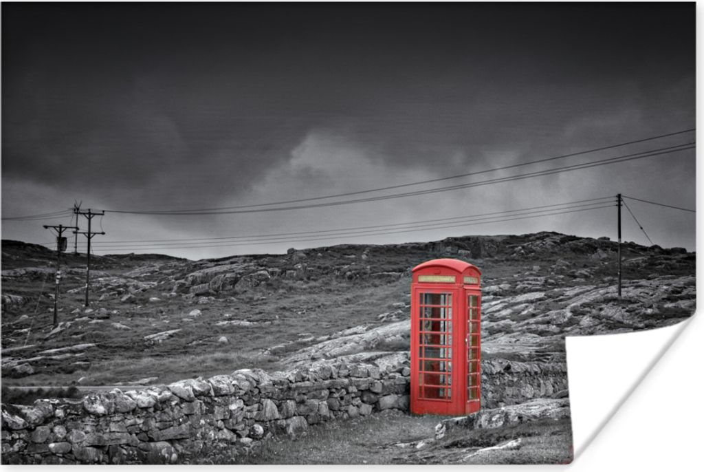MuchoWow Poster Schwarz-Weiß-Foto einer britischen Telefonzelle 90x60 cm - Schlafzimmer