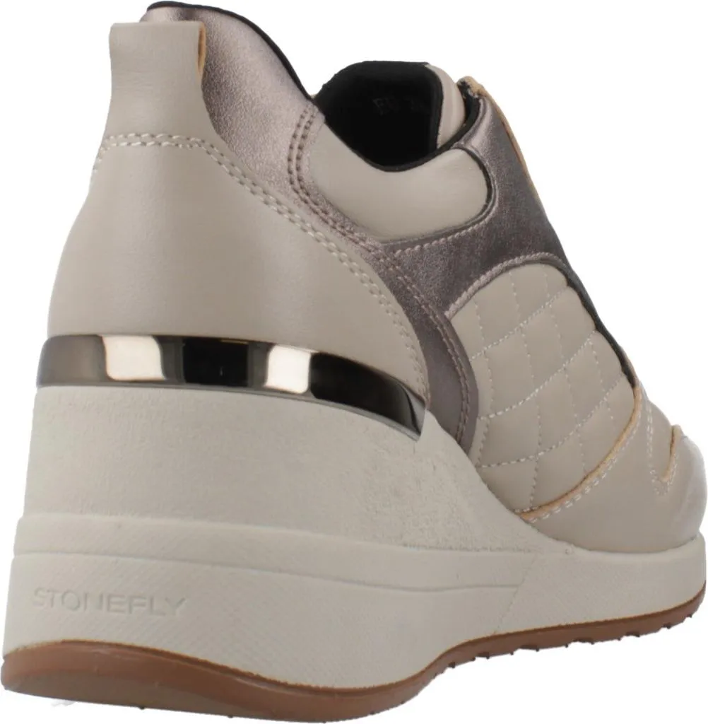 Stonefly Mina 3 Zip Baskets de Marche en Cuir Nappa Matelassé Beige