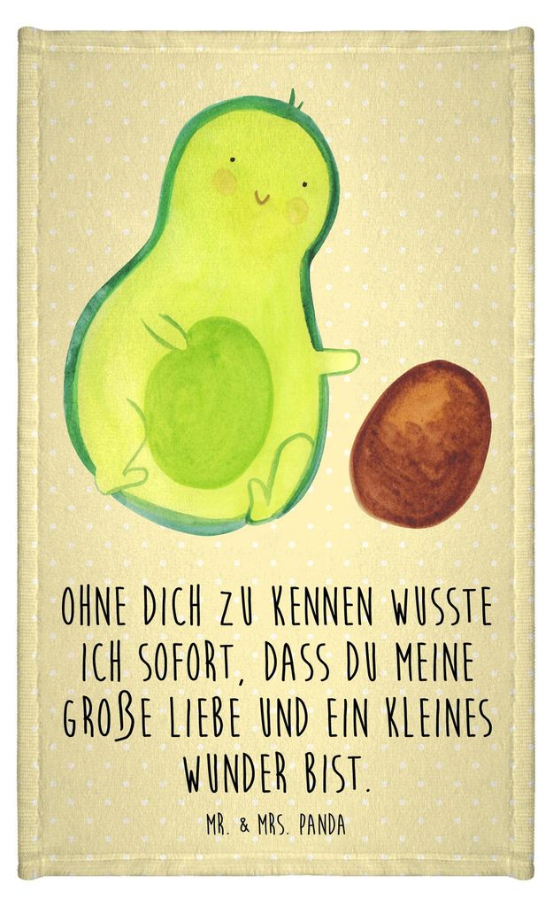 Mr. & Mrs. Panda Baumwollhandtuch Avocado Kern rollt - Gelb Pastell - Geschenk, Handtuch Klein, Gästetuch, Liebe, Babyparty, gäste wc, Gäste-WC,...
