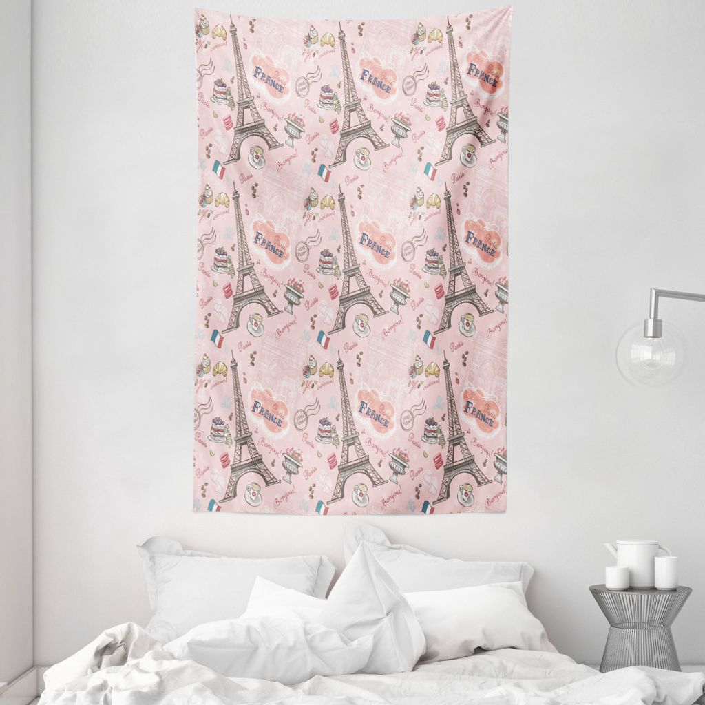 ABAKUHAUS Paris Wandteppich und Tagesdecke, Croissant Makronen Muffin aus Weiches Mikrofaser Stoff Waschbar ohne Verblassen Digitaldruck, 140 x 230...