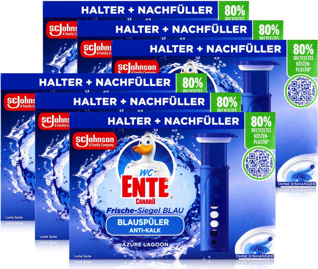 WC Ente Frische-Siegel Blau Blauspüler Anti-Kalk Azure Lagoon 36ml (6er Pack)