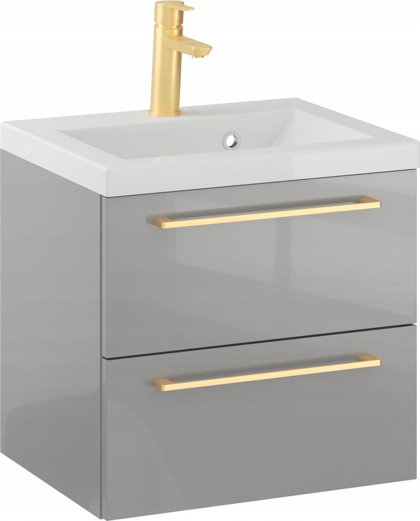 Rosen 50.2 cm Badezimmerschrank in Grau Hochglanz mit Waschbecken und Griffen in Edelstahl gebürstet - Zeitloses Design