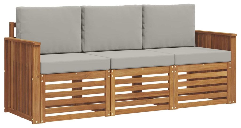 vidaXL Sofagarnituren 3 pcs Natürlich und Hellgrau Massivholz Akazie