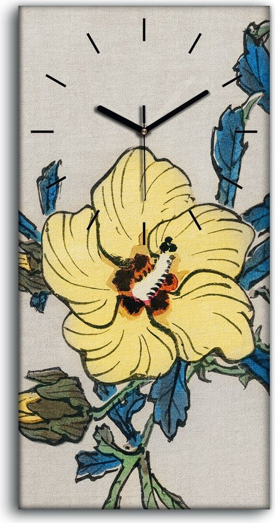 Dekor Leinwand Uhr Wandbilder Geräuschlos 30x60 Malerei Asiatische Blumen - schwarze Hände