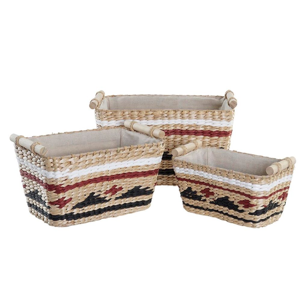 DKD Home Decor Set of Körbe Weiß, Schwarz und Natural Maroon, of Polyester und Fibre (39 x 27 x 27 x 24 Zentimeter)