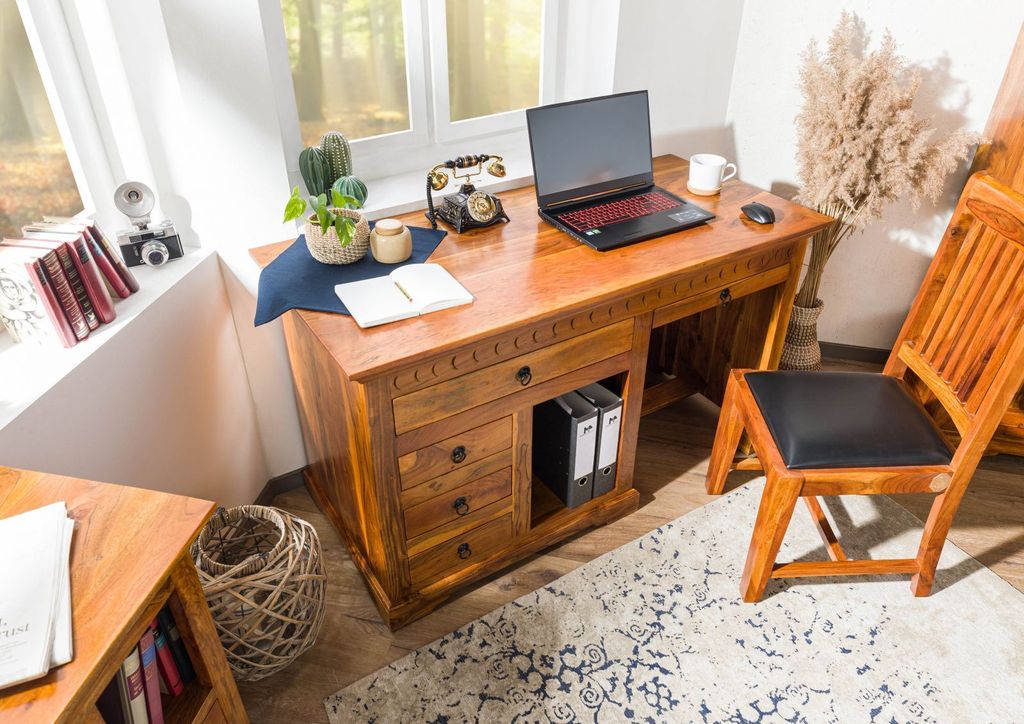 MASSIVMOEBEL24 Schreibtisch Akazie 140x64x80 honig lackiert OXFORD #0511