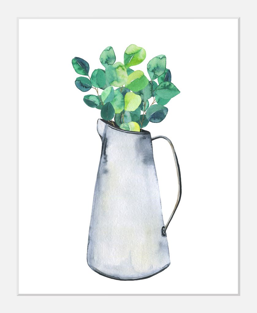 Gerahmter Digitaldruck 30x40cm Eukalyptus Pflanzen Plant Art | Wandbild | Design-Poster | Weißer Holzrahmen | Dekoration