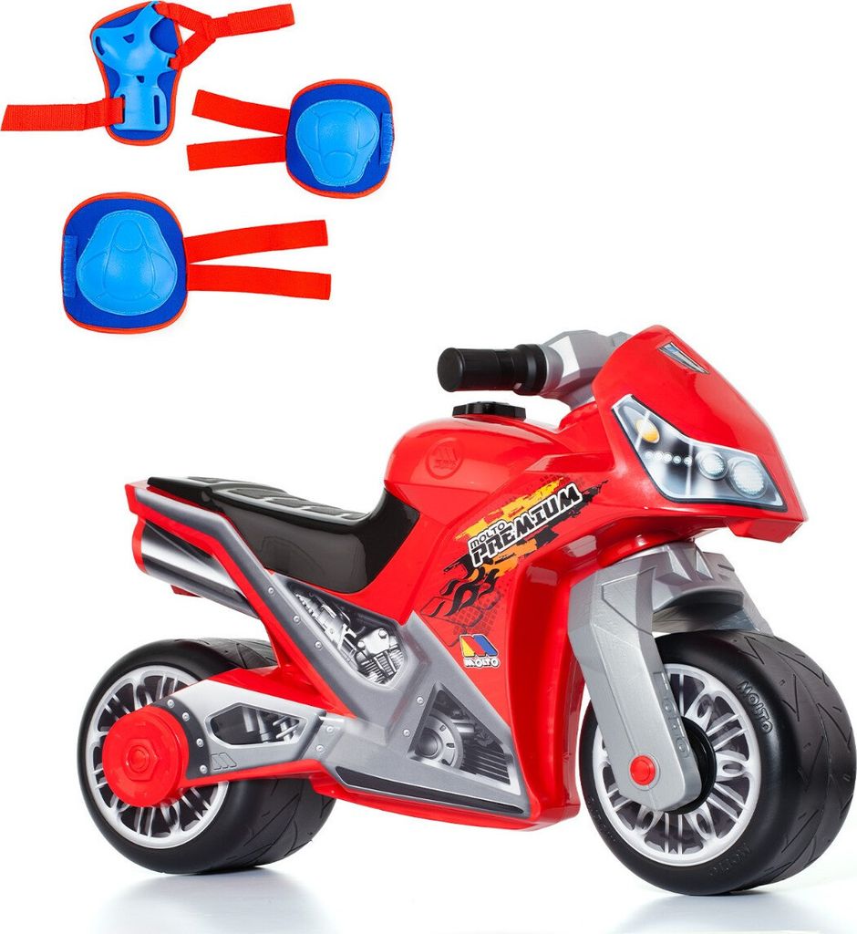 Lauflernhilfe Motorrad Molto Cross Premium Rot + Skating-Schutz Blau