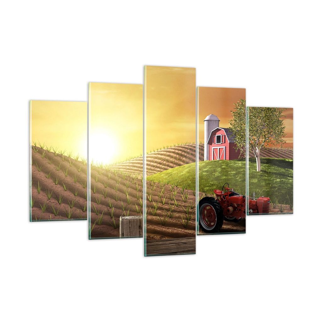 Bilder auf glas - Morgen Bauernhof Feld Plantage - 150x100cm - Glasbilder - Wandbilder - Kunstdruck - zum Aufhängen bereit - Wanddekoration aus Gl...