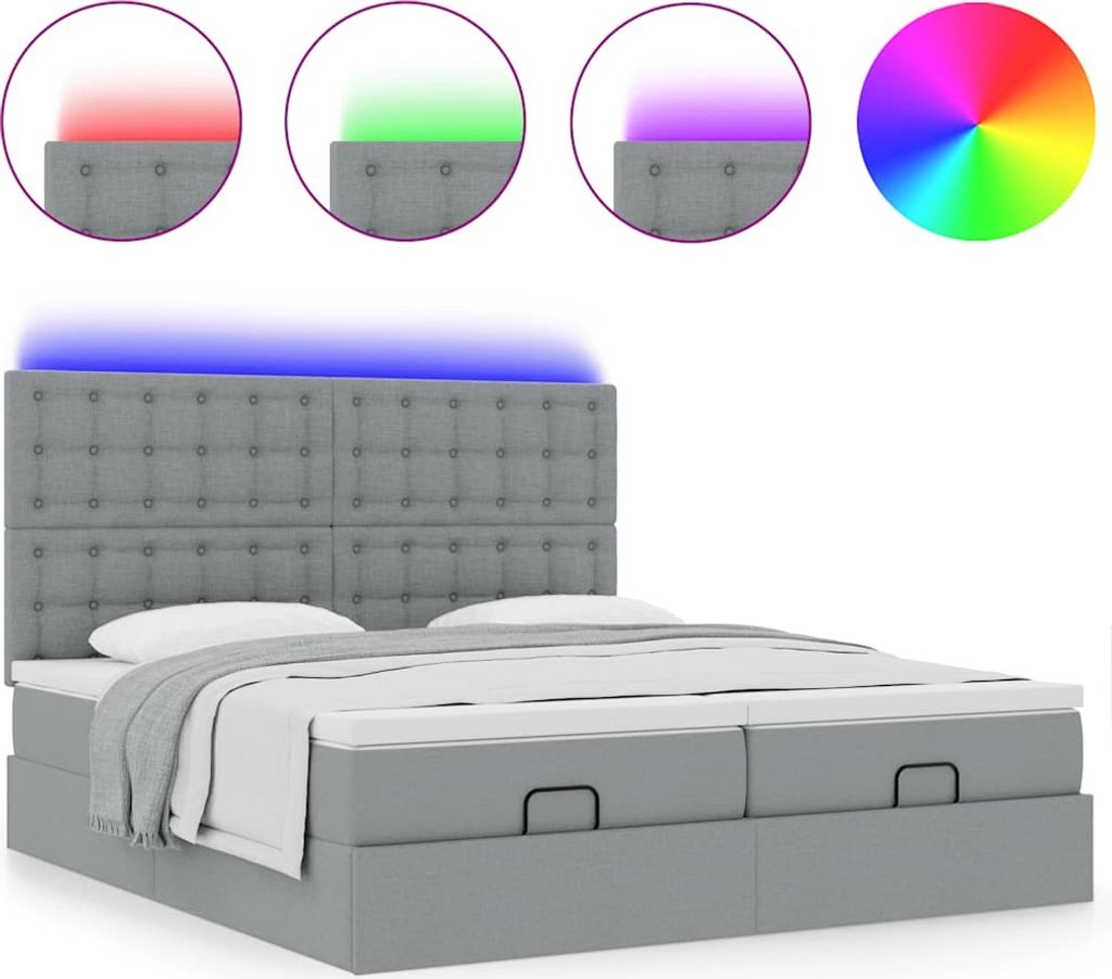 Ottoman-Bett mit Matratzen & LEDs Hellgrau 180x200 cm Stoff