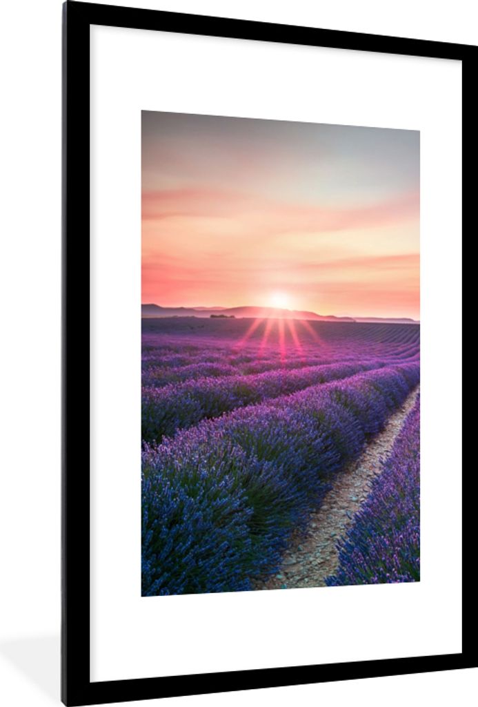 MuchoWow Gerahmtes Poster Lavendel - Lila - Blumen - Himmel 60x90 cm - Poster mit Schwarzem Bilderrahmen Wandposter Rahmen Foto Bilder - Dekorati...