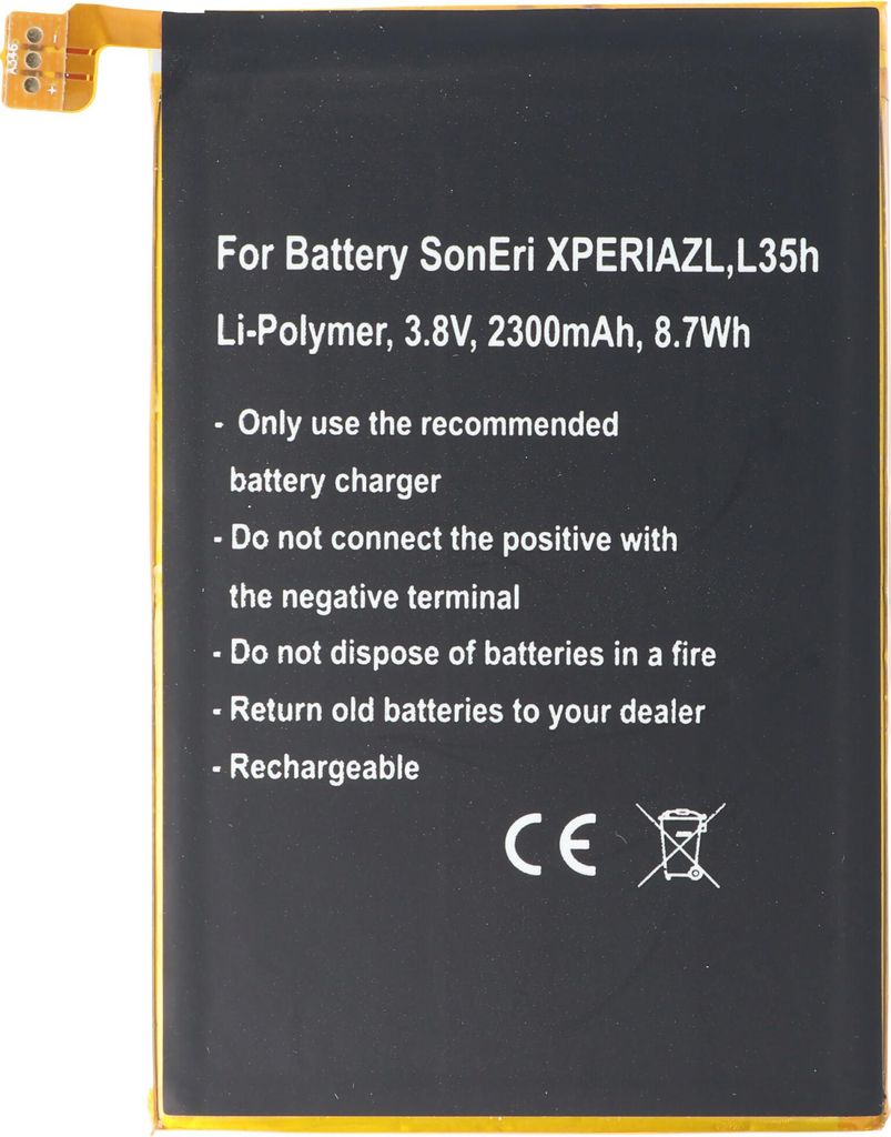 Akku passend für Sony Ericsson XPERIA ZL, L35h, Li-Polymer, 3,8V, 2300mAh, 8,7Wh, built-in, ohne Werkzeug