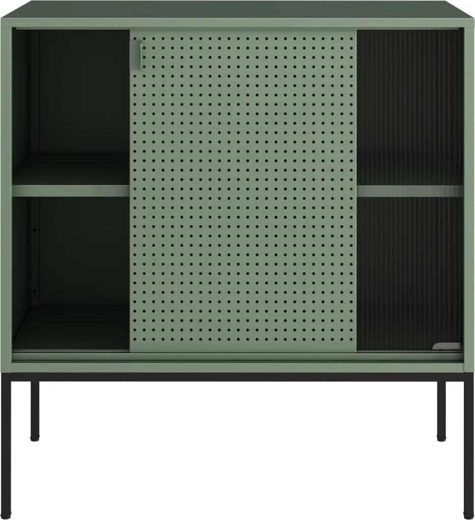 Buffet bas vert Eidsvoll 80cm avec portes vitrées effet cannelé - 9