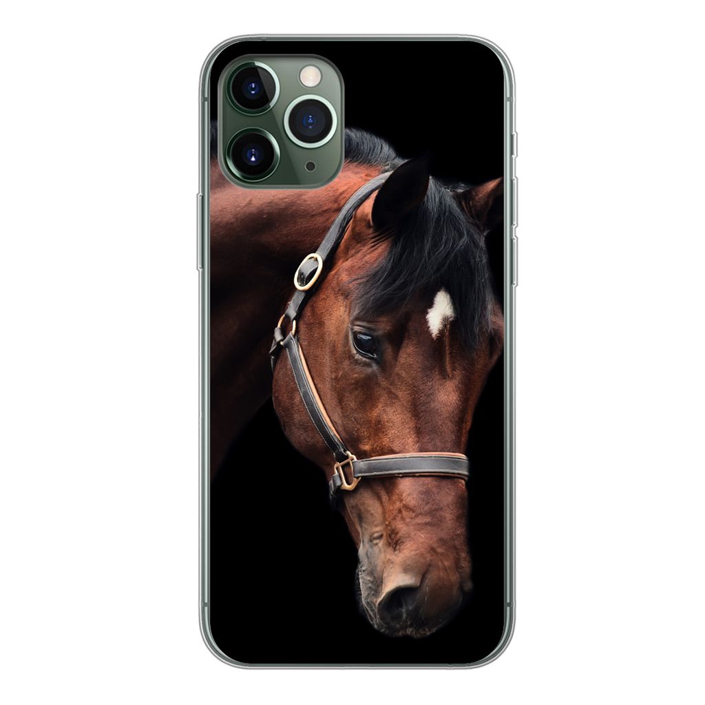 MuchoWow Handyhülle Schutzhülle Hülle für iPhone 11 Pro Pferd - Halfter - Braun Silikon Softcase Handy Hülle - Handy