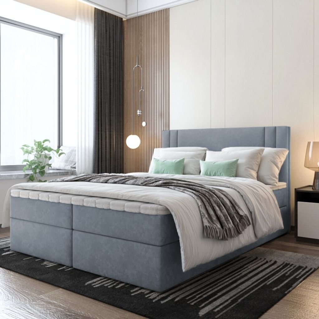 Bett, Boxspringbett RALI mit Bonell-Matratze und T25 Topper, 2 Bettkästen, Doppelbett, Stauraum 180x200 cm (Grau - Itaka 50)