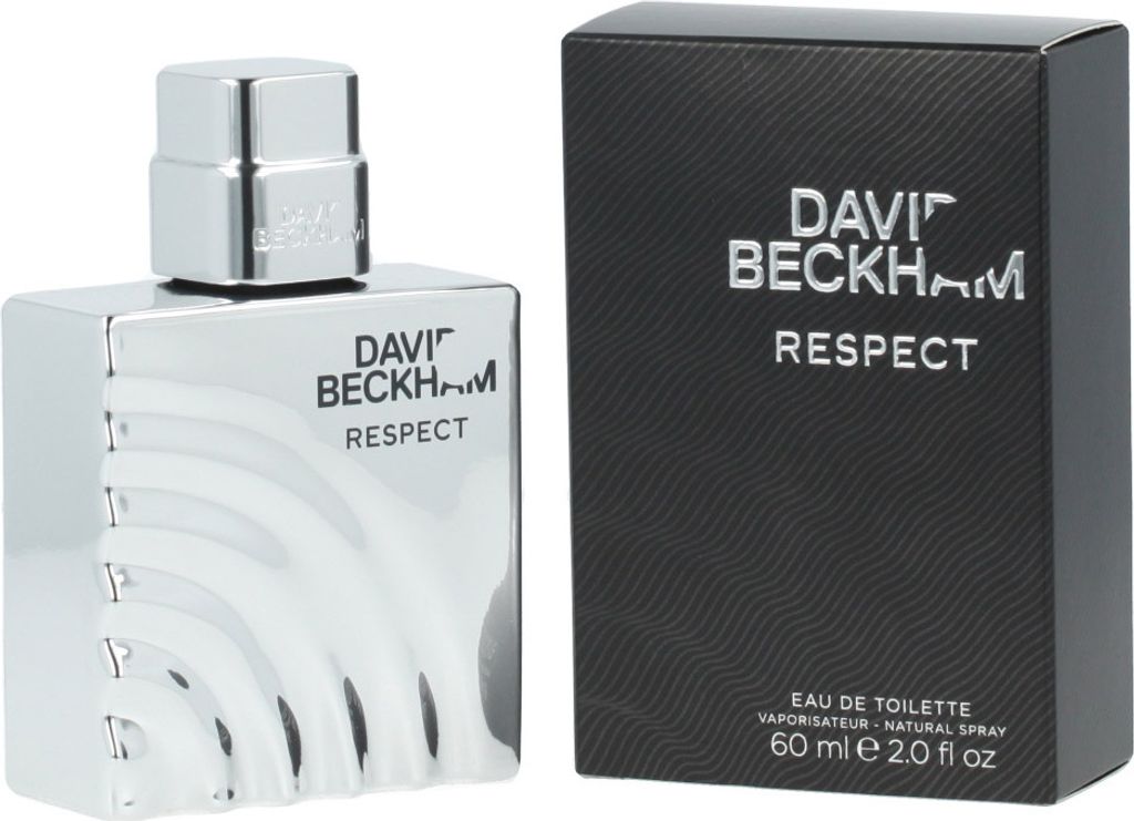 A bottle of David Beckham Respect Eau de Toilette and its packaging are shown side-by-side against a white background.