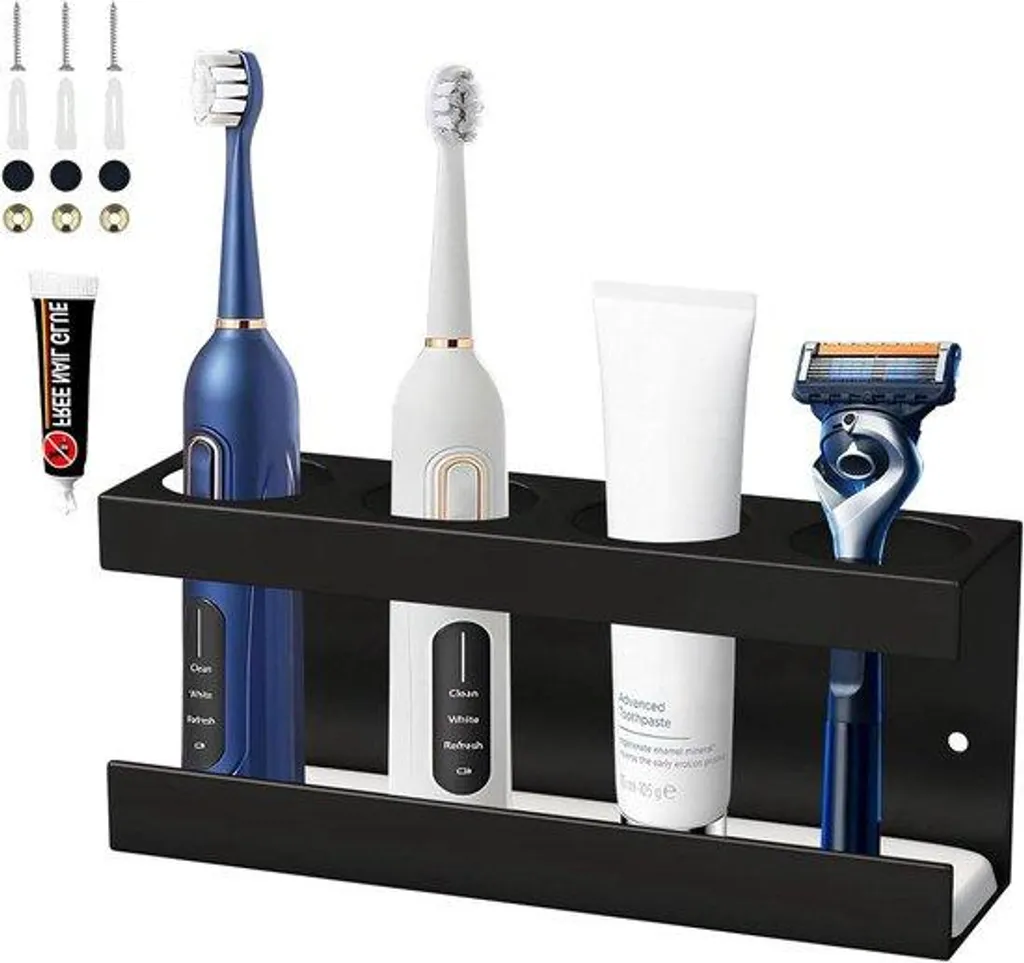 Porte-brosse à dents électrique noir en aluminium mural pour salle de bain