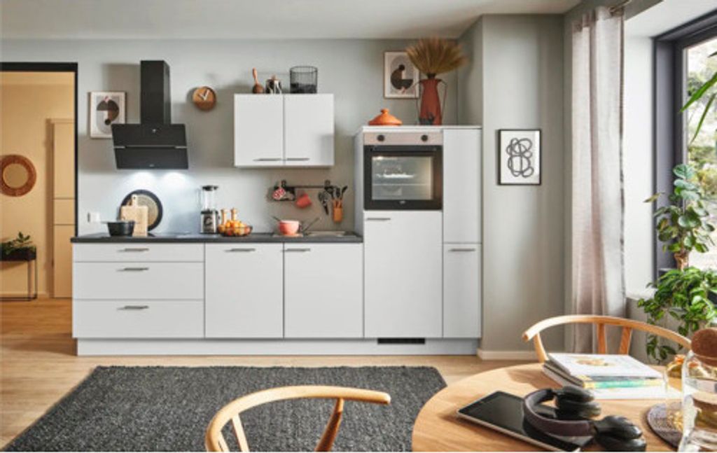 PICCANTE Plus Küchenzeile ohne Geräte Sonera 310 cm lichtgrau matt vormontiert Variante rechts 4067368009805
