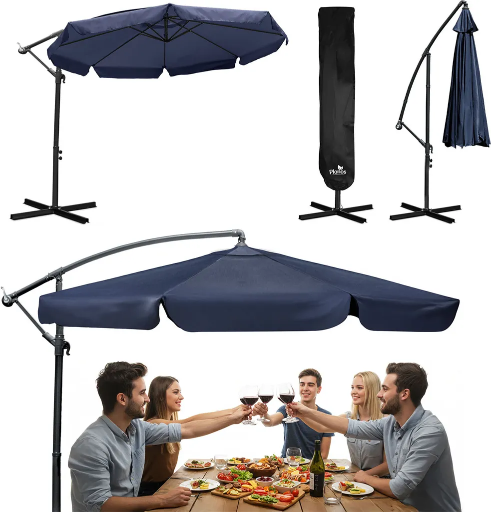Parasol Anti-UV 350 cm Bleu Foncé Pliable : Protection Solaire avec Housse