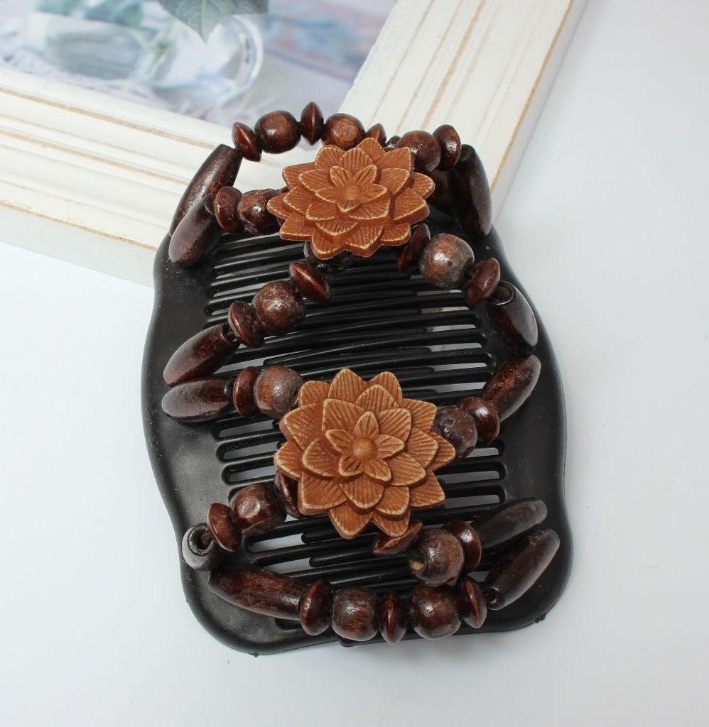Trend African Hairclip Haarklammer Haarkamm Blüten Holzdesign Braun 1