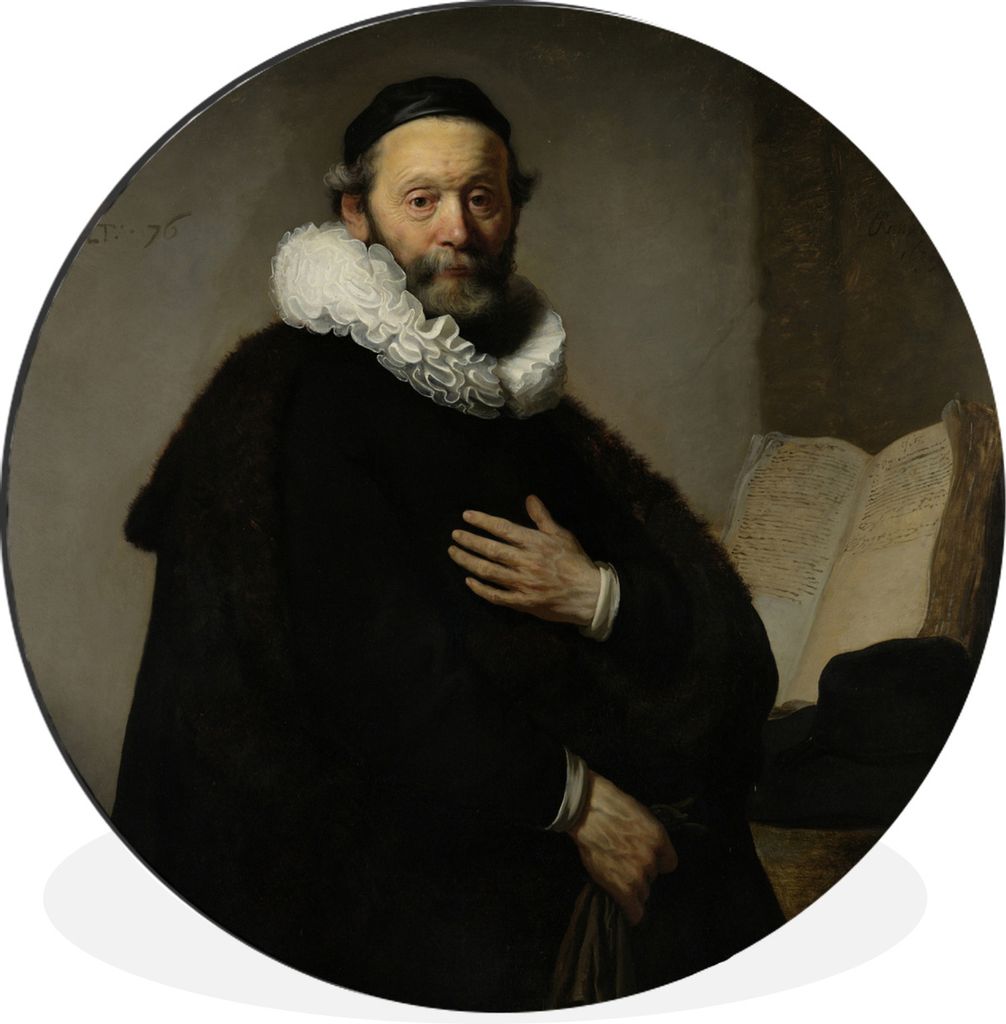 MuchoWow Aluminium Wandkreis Porträt von Johannes Uyttenbogaert - Gemälde von Rembrandt van Rijn Ø 30 cm Wanddeko Modern Wohnzimmer - Wand Bil...
